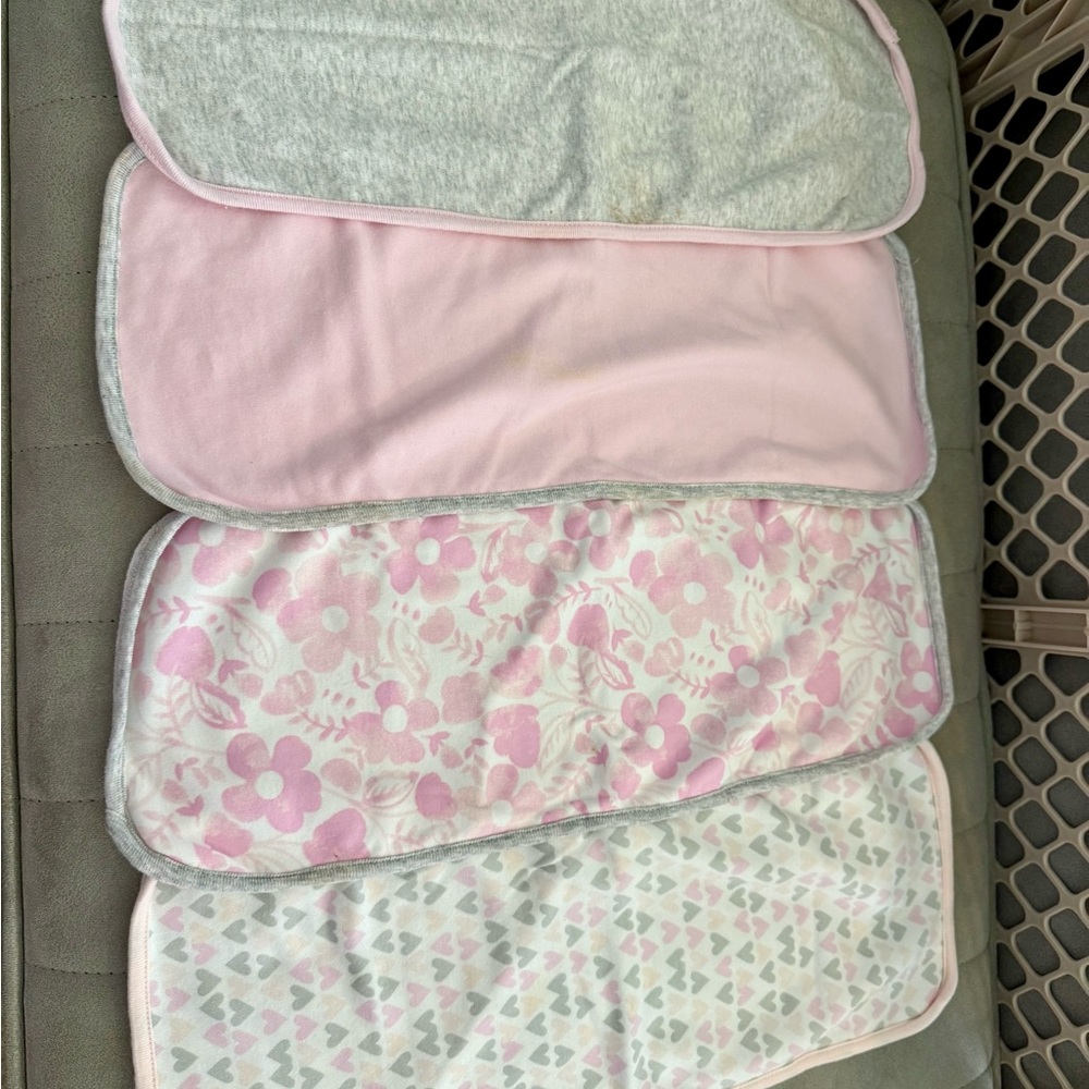 Cloud Island Set of Pink and Gray Baby girl Burp Cloths